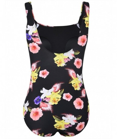 One-Pieces Women's One Piece Swimsuits Ruched Slimming Bathing Suits Modest Swimwear - Black Pink Floral - C118S5Z8SH3 $46.97