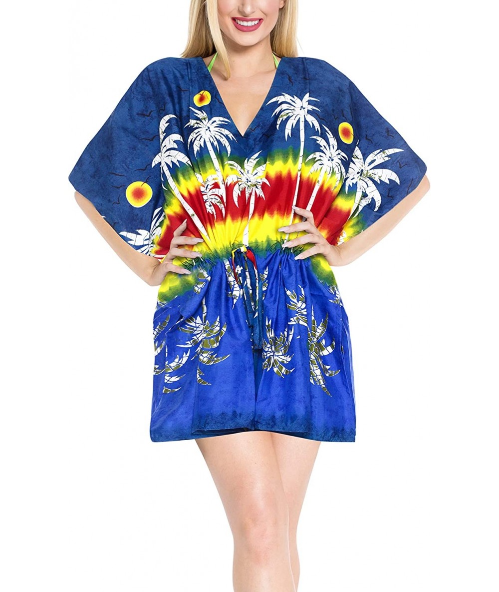 Cover-Ups Women's Mini Kimono Bikini Swimwear Cover Ups Dress Tops Drawstring A - Navy Blue_m718 - CX187K9ZHOK $35.00