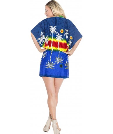 Cover-Ups Women's Mini Kimono Bikini Swimwear Cover Ups Dress Tops Drawstring A - Navy Blue_m718 - CX187K9ZHOK $35.00