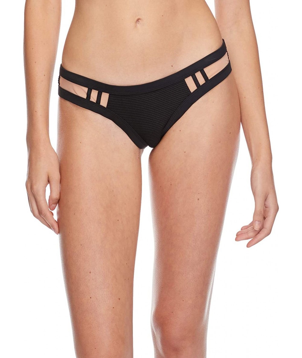 Bottoms Junior's Guava Audrey Low Rise Bikini Bottom - Scandal Ribbed Black - CY18HW68QQL $28.66