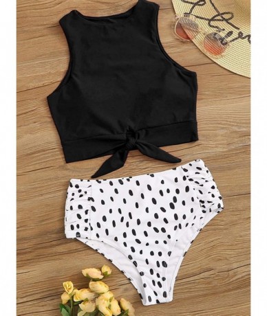 Sets Women's High Waisted Bikini Set Tie Knot Front Crop Top Two Piece Swimsuits - Ad-black Leopard2 - CY19532DEEK $45.92