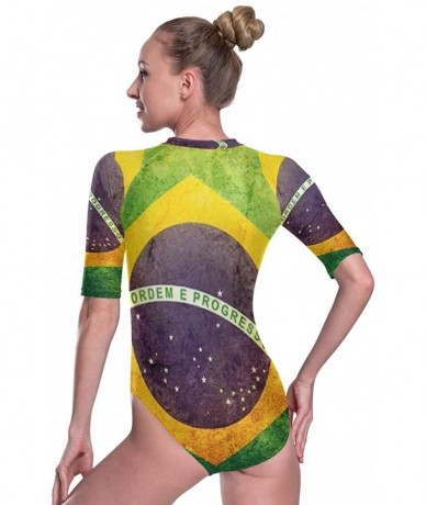 Rash Guards Women's One Piece Short Sleeve Rashguard Surf Swimsuit Brazil Flag Bathing Suit - 3d Print - CQ19DLY6EMO $46.98