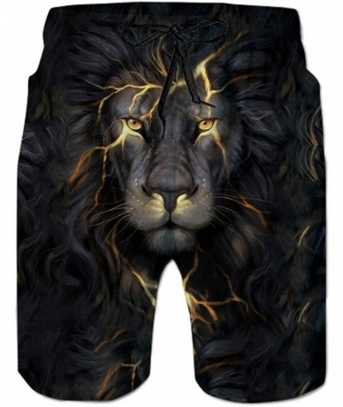 Board Shorts Men's 3D Print Tank Tops Quick Dry Lion Gym Board Short Hawaii Swim Trunks for Summer Beach - Grey Gold - C218QT...