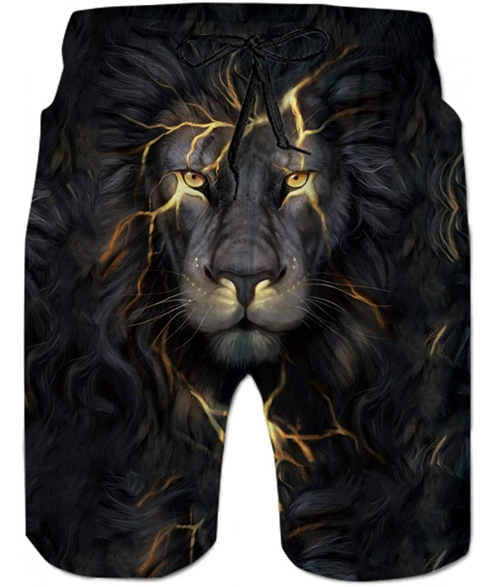 Board Shorts Men's 3D Print Tank Tops Quick Dry Lion Gym Board Short Hawaii Swim Trunks for Summer Beach - Grey Gold - C218QT...