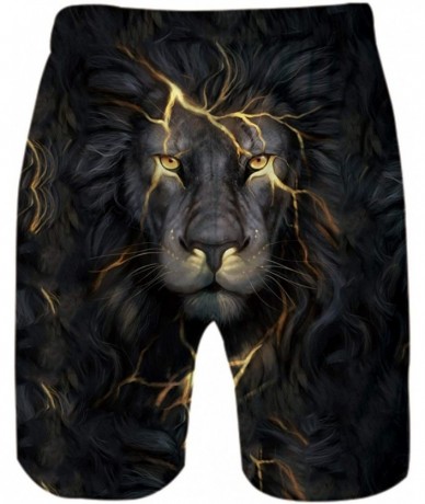 Board Shorts Men's 3D Print Tank Tops Quick Dry Lion Gym Board Short Hawaii Swim Trunks for Summer Beach - Grey Gold - C218QT...