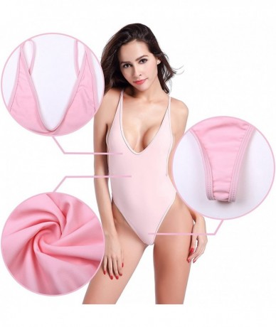 One-Pieces Women's High Cut One Piece Backless Thong Brazilian Bikini Swimsuits - Pink - a - CO12NSZIEC8 $31.49