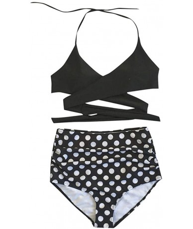 Sets Women High Waisted Bikini Swimsuit Hawaii Print Push-Up Halter Bandage Two Piece Bathing Suits - Black - CN194OYIOSC $23.99