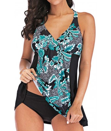 Rash Guards Women Floral Tankini Tummy Control Swimwear Tank Top Retro Printed Swimsuit with Boyshorts Two Piece Bathing Suit...