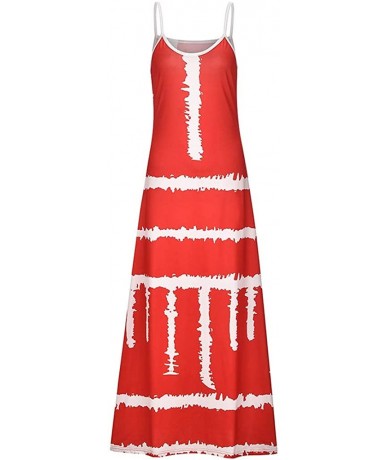 Cover-Ups Womens Tie-Dye Beach Pullover Maxi Boho Sundress Summer Slip Dresses Beach Cover up Plain Night Sleep Dress - Red -...