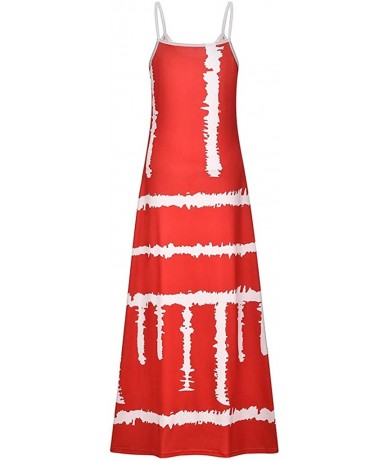 Cover-Ups Womens Tie-Dye Beach Pullover Maxi Boho Sundress Summer Slip Dresses Beach Cover up Plain Night Sleep Dress - Red -...