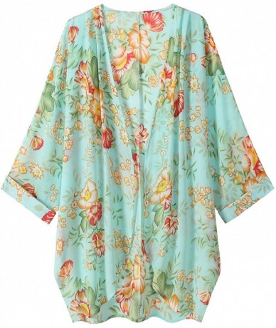 Cover-Ups Women's Sheer Chiffon Kimono Cardigan Solid Casual Capes Beach Cover up - Green Redf - C919DEHU90X $29.85