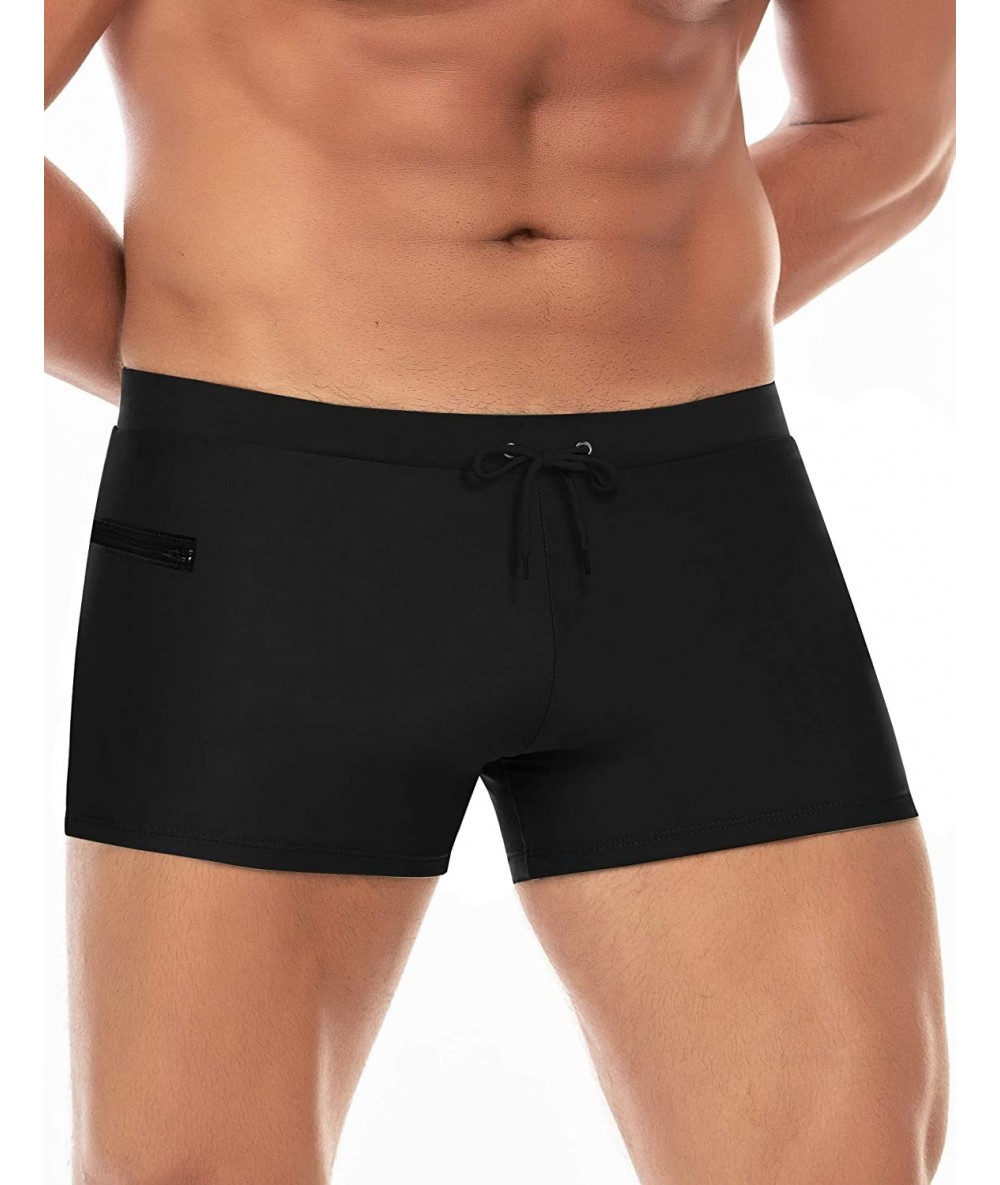 Trunks Men's Swimwear Swimsuits Solid Basic Swim Boxer Trunks Board Shorts with Zipper Pockets - Black - C318TO04UCT $32.23