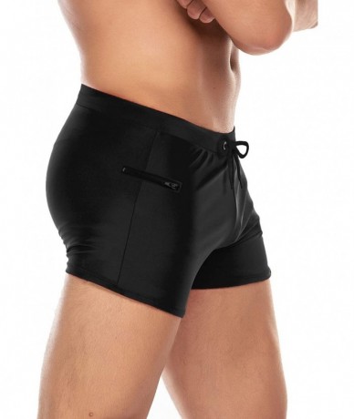 Trunks Men's Swimwear Swimsuits Solid Basic Swim Boxer Trunks Board Shorts with Zipper Pockets - Black - C318TO04UCT $32.23