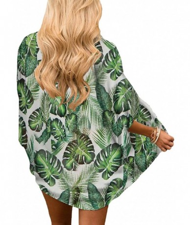 Cover-Ups Women's Floral Kimono Cardigan Casual Swimwear Loose Open Front Cover Up Tops - Tropical Leaves - C7193THLH0M $29.86