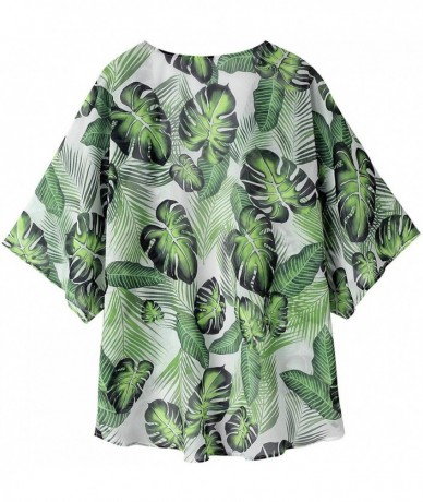 Cover-Ups Women's Floral Kimono Cardigan Casual Swimwear Loose Open Front Cover Up Tops - Tropical Leaves - C7193THLH0M $29.86