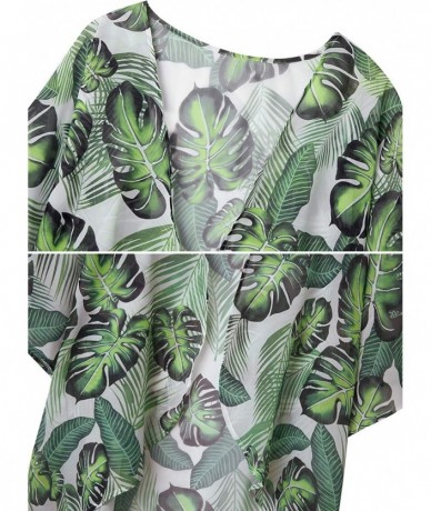 Cover-Ups Women's Floral Kimono Cardigan Casual Swimwear Loose Open Front Cover Up Tops - Tropical Leaves - C7193THLH0M $29.86