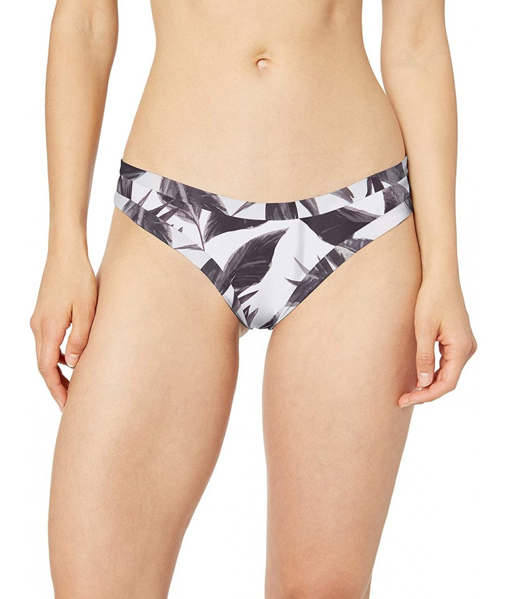 Bottoms Women's Audrey Low Rise Bikini Bottom Swimsuit - Black White Ribbed Floral - CM18Z065OO2 $84.15