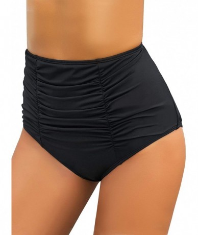 Tankinis Women's High Waisted Swim Bottoms Ruched Bikini Tankini Swim Briefs - High Waist-black - CZ193CCDCXY $32.11