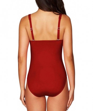 One-Pieces Womens Square Neck Cheeky High Cut One Piece Bathing Suit Swimsuit - Ruched-red - CD190X5GG87 $45.67