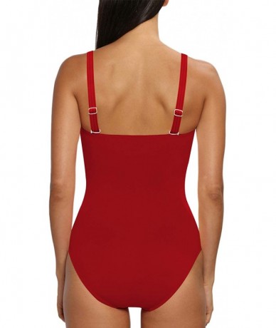 One-Pieces Womens Square Neck Cheeky High Cut One Piece Bathing Suit Swimsuit - Ruched-red - CD190X5GG87 $45.67