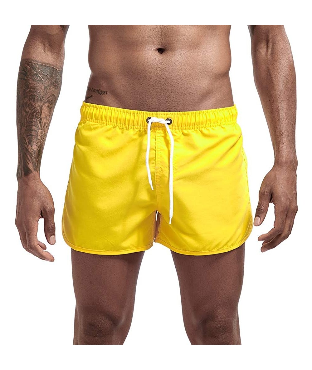 Racing Men's Swim Trunks Summer Drawstring Splicing Swimming Trousers Beach Surfing Shorts（10+Color） - Yellow - CF18SMNCRKX $...