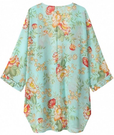 Cover-Ups Women's Sheer Chiffon Kimono Cardigan Solid Casual Capes Beach Cover up - Green Redf - C919DEHU90X $29.85