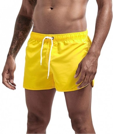 Racing Men's Swim Trunks Summer Drawstring Splicing Swimming Trousers Beach Surfing Shorts（10+Color） - Yellow - CF18SMNCRKX $...