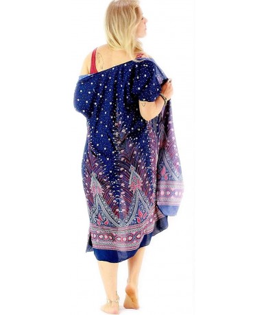 Cover-Ups Womens Boho Kimono Cardigan - 3/4 Length Tribal Gypsy Peacock Shawl & Hippie Beach Cover up - Magic Blue - CB18ANXZ...