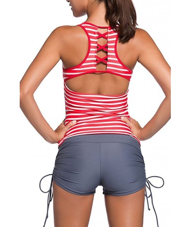 Sets Swimsuits for Women Two Pieces Tankini Swimsuits - Red Striped - CX12MYO8SZ2 $51.00