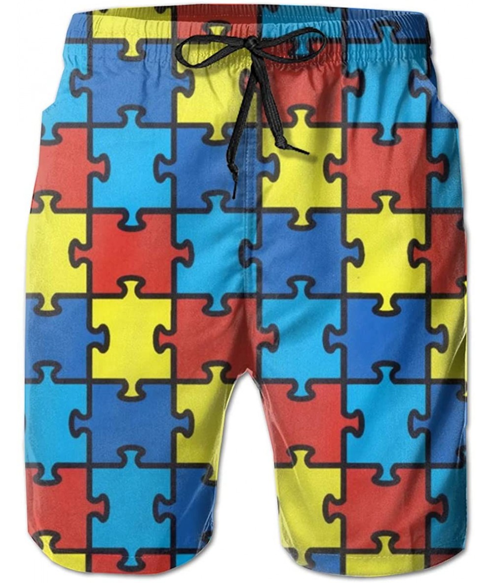 Board Shorts Autism Awareness Puzzle Men's Swim Trunks Beach Board Shorts Dry Quickly Bathing Suits - CV19D84GU0S $61.89