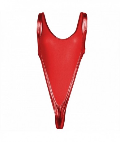 Sets Women's One Piece High Cut Bikini Thongs Leotard Metallic Bodysuit Swimwear - Red - CN18DMN4A7N $29.78