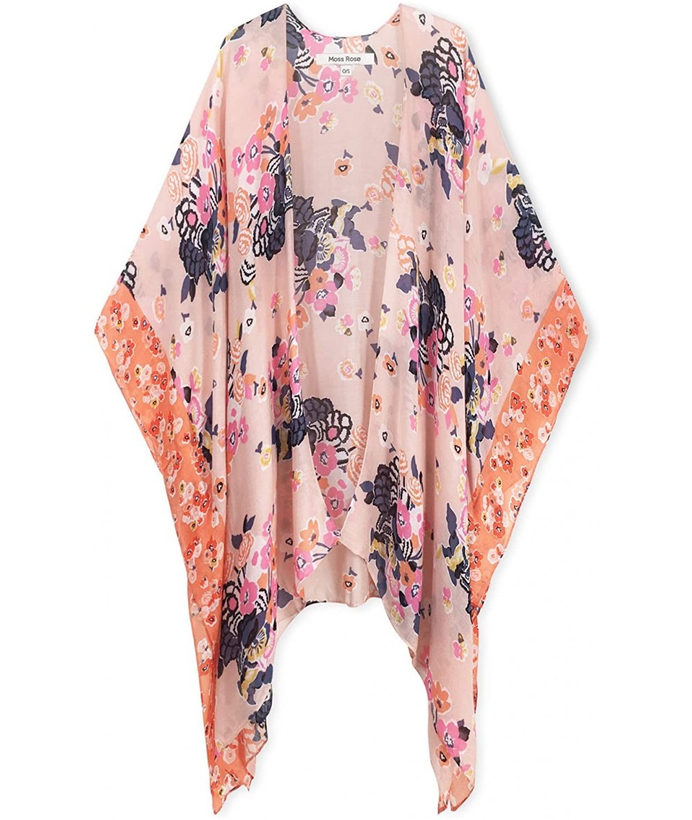 Cover-Ups Women's Beach Cover up Swimsuit Kimono Cardigan with Bohemian Floral Print - Aw Peach Floral - C418LZI09WU $42.51