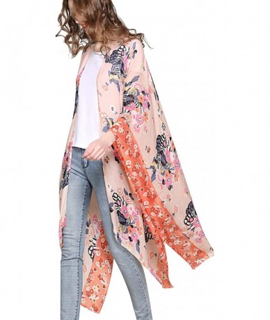 Cover-Ups Women's Beach Cover up Swimsuit Kimono Cardigan with Bohemian Floral Print - Aw Peach Floral - C418LZI09WU $42.51