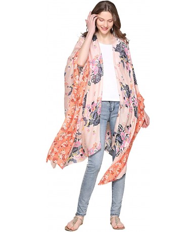 Cover-Ups Women's Beach Cover up Swimsuit Kimono Cardigan with Bohemian Floral Print - Aw Peach Floral - C418LZI09WU $42.51