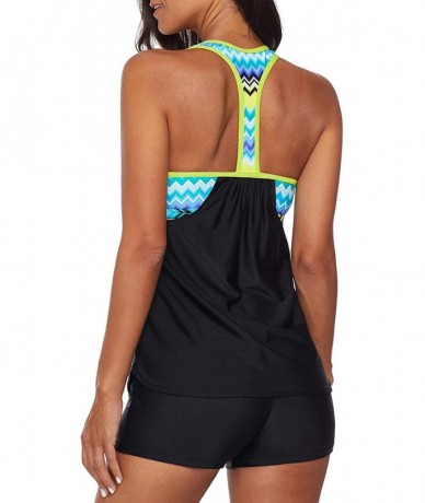 Sets Womens Blouson Strappy T-Back Push Up Tankini Top Swimsuits with Shorts - N Black - CZ195NM5SA2 $48.80