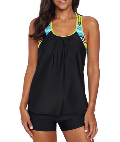 Sets Womens Blouson Strappy T-Back Push Up Tankini Top Swimsuits with Shorts - N Black - CZ195NM5SA2 $48.80