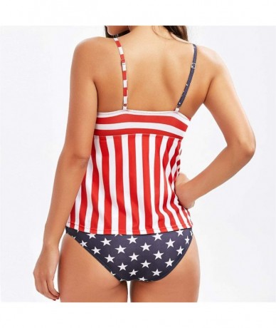 Sets Women's American Flag Print Tankini Top Swimsuit with Triangle Briefs Capris Bottom - Flag Print - a - CS18THC8GYA $23.01