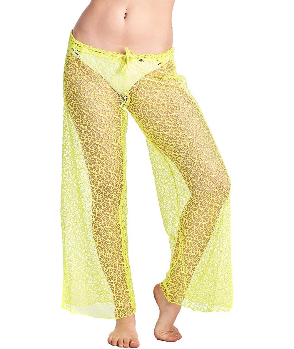 Cover-Ups Women's Lace Beach Pants Swimwear Cover-Up Made in The USA - Neon Yellow - CR11J7TZTFD $19.21