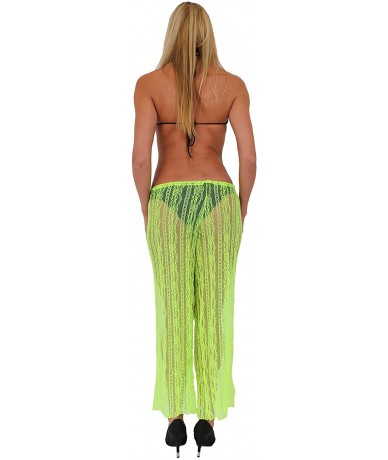 Cover-Ups Women's Lace Beach Pants Swimwear Cover-Up Made in The USA - Neon Yellow - CR11J7TZTFD $19.21