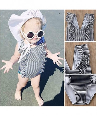 Sets Newborn Baby Girl Floral Swimsuit Ruffles Bathing Suit Bikini Striped Swimwear for Baby Girls Beach Wear - Gray - CR195Y...