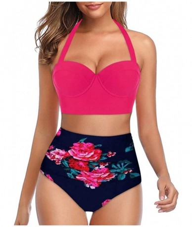 Sets 2020 Women Padded Push Up Bikini Set Floral Halter High Waisted Two Piece Beachewear Swimsuit Bathing Suit S-5XL - A-hot...