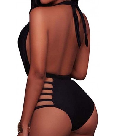 One-Pieces Women One Piece Swimsuit V Neck Cutout Monokini Swimwear Tummy Control Beachwear Bathing Suits - Zzz-black - C6194...