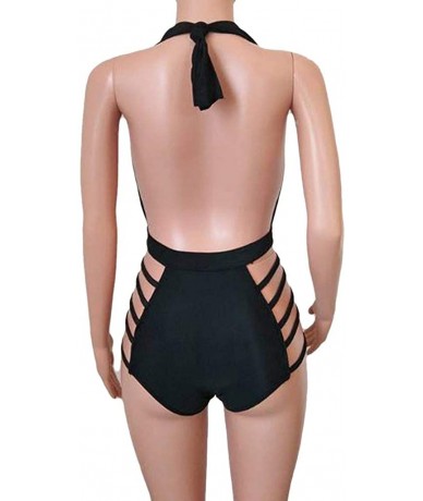 One-Pieces Women One Piece Swimsuit V Neck Cutout Monokini Swimwear Tummy Control Beachwear Bathing Suits - Zzz-black - C6194...