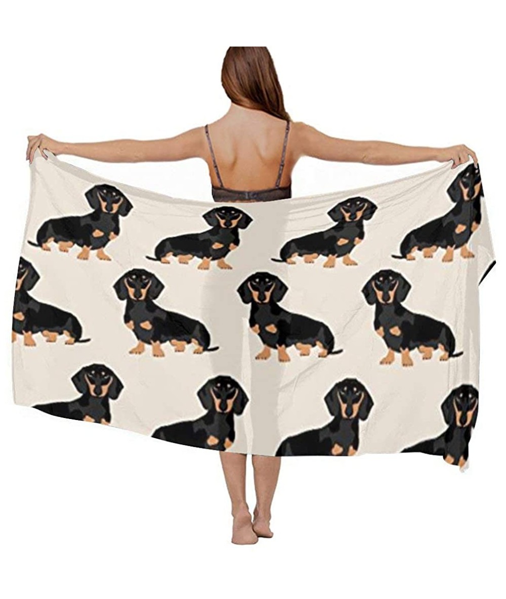 Cover-Ups Women Chiffon Sarong Beach Bikini Cover Up Wedding Party Shawls Wraps - Doxie Dachshund Weiner Dog Pet Dogs - CL190...