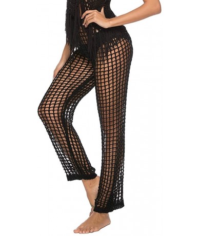 Cover-Ups Womens Cover Up Pants Hollow Out Crochet High Waist Mesh Beach Bikini Swimsuits Pants - Black1 - CQ18TUO2YI3 $34.82