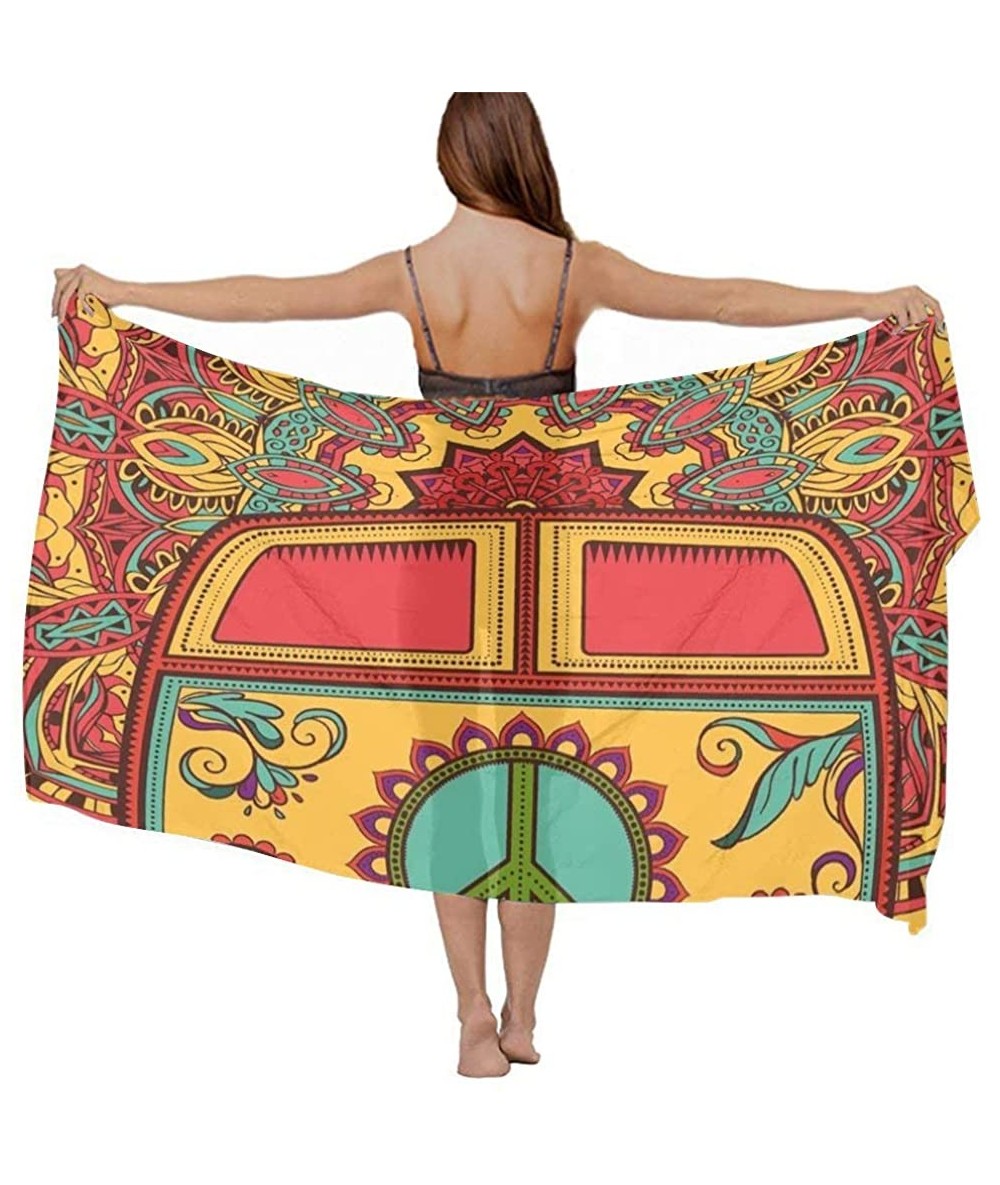 Cover-Ups Women Chiffon Scarf Sunscreen Shawl Wrap Swimsuit Cover Up Beach Sarongs - Hippie Vintage Mini Van Peace - CS19C6N6...