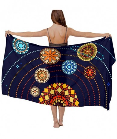 Cover-Ups Women Girl Beach Bikini Cover Up Chiffon Sarong Fashion Scarf Shawl Wrap - Mandala Style Solar System - CQ1908NMDQU...