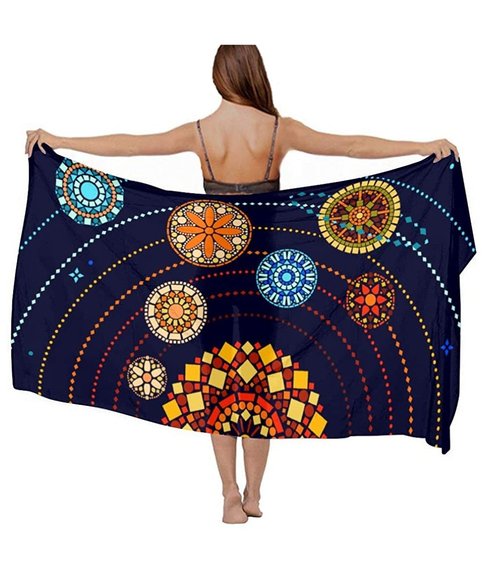 Cover-Ups Women Girl Beach Bikini Cover Up Chiffon Sarong Fashion Scarf Shawl Wrap - Mandala Style Solar System - CQ1908NMDQU...