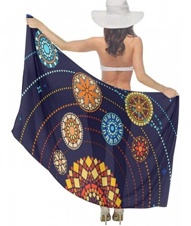 Cover-Ups Women Girl Beach Bikini Cover Up Chiffon Sarong Fashion Scarf Shawl Wrap - Mandala Style Solar System - CQ1908NMDQU...