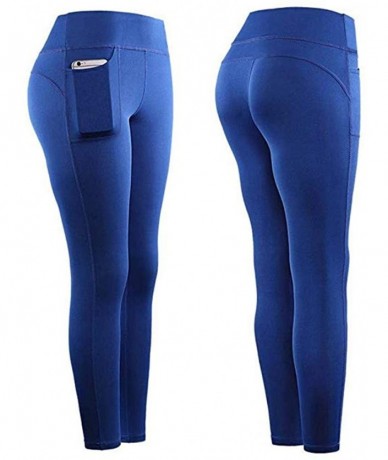 Bottoms Yoga Leggings with Pockets for Women High Waist Tummy Control Yoga Pants Capris Workout Leggings Shorts - Blue - CI19...